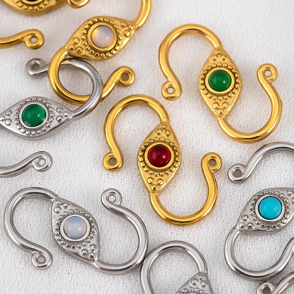2pcs 6pcs Stainless Steel Natural Stone S Shape Hook Clasps Connectors Jewelry Makings Findings DIY Eye Clasp Jewelry Components