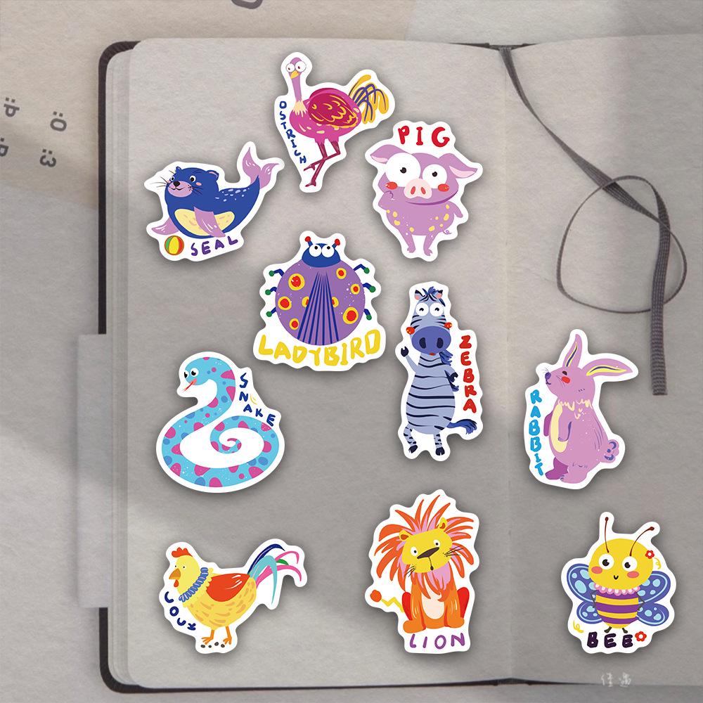 Set of 50 Children's English Cartoon Animal Stickers for Thermos Cups, Phone Cases, Laptops, and Desktops