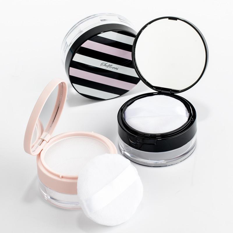 Portable Refillable Powder Compact with Mesh for Setting, Blush, and Talcum