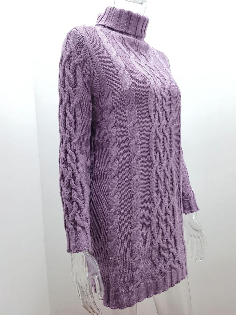 2024 Retro Langarm Slim Strickkleid - Einfarbig, Rollkragen, Dicker Wollpullover für Herbst/Winter