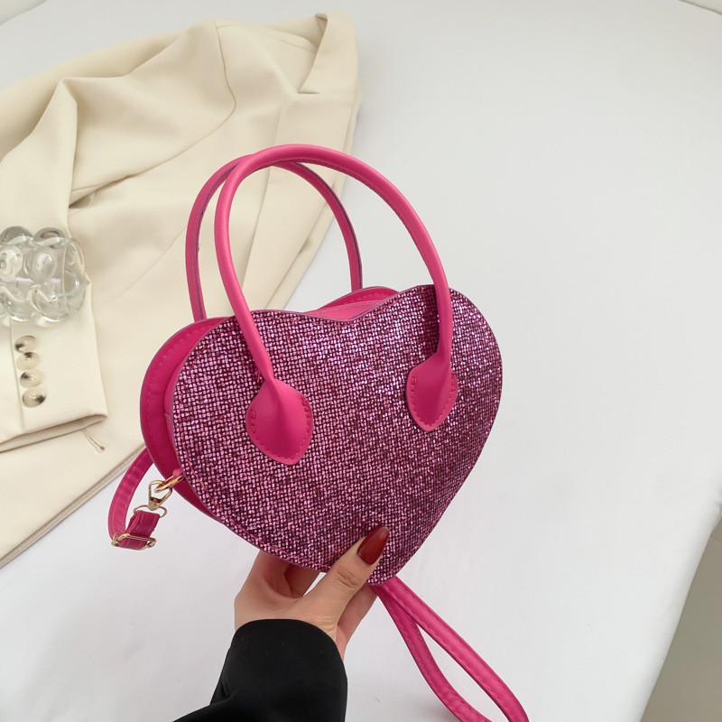 Heart Shaped Mini Handbag For Women Stylish Casual Pu Tote Crossbody Bag In Black Rose Pink Silver And Green