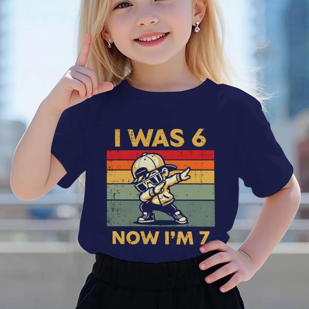 Kids Seven Year Old Cotton T-shirt Tops I Was 6 Now I'm 7 Birthday Funny 7th B-day Gift for Boy 67 Meme Birthday Cotton Tee