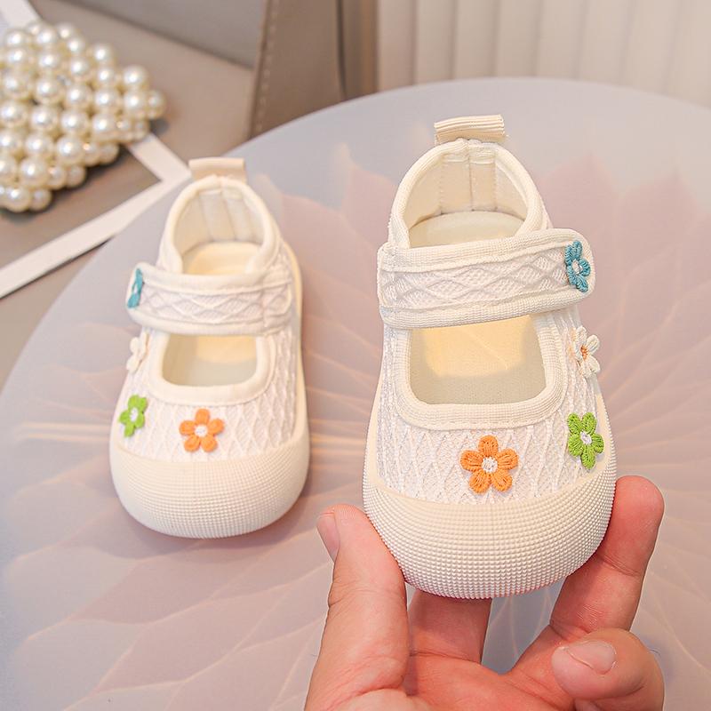 

Baby Toddler Shoes Children Square Mouth Floral Canvas Shoes Fashion Kids Girl Infant Breathable Board Shoe First Walkers 18(Insole 12cm) бежевий