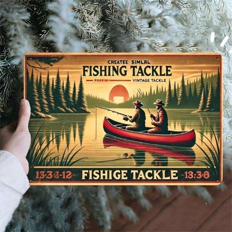 Vintage Metal Poster Fishing Theme Wall Decor Garage