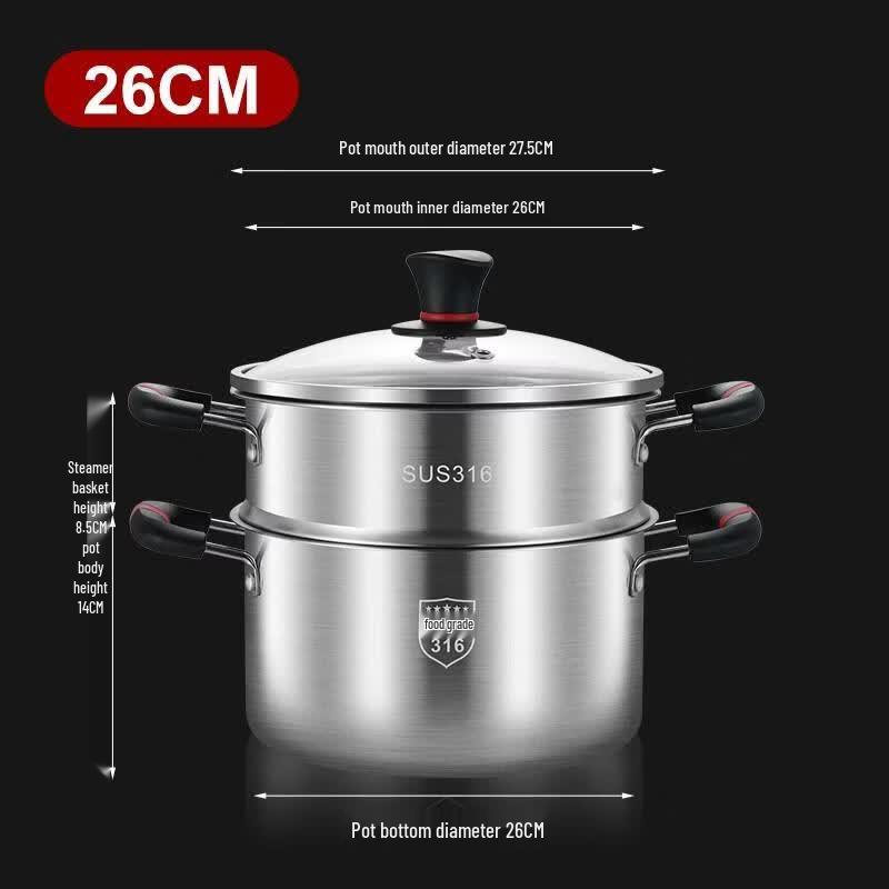 HANDUNYOU 316 Stainless Steel Stockpot with Steamer