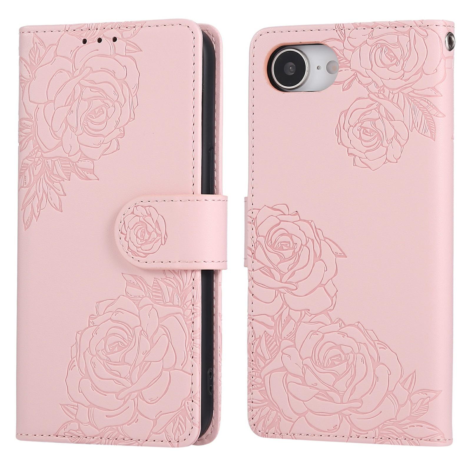 

For iPhone 16e Case Rose Flower PU Leather Wallet Phone Cover with 3 Card Slots E