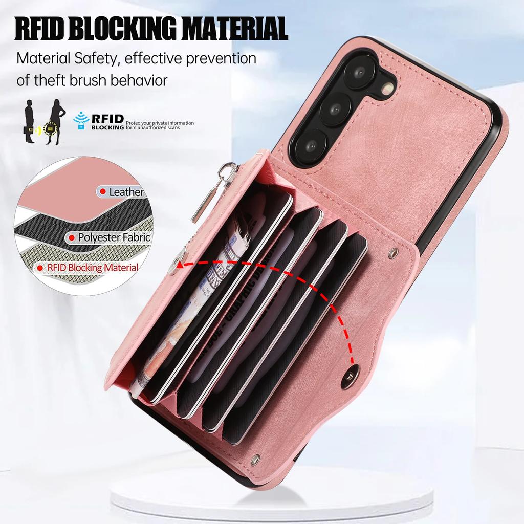 Long Lanyard Zipper Wallet Leather Cards Solt Case for Samsung Galaxy S25 Ultra S24 S23 S22 S21 FE A55 A35 A15 Crossbody Cover