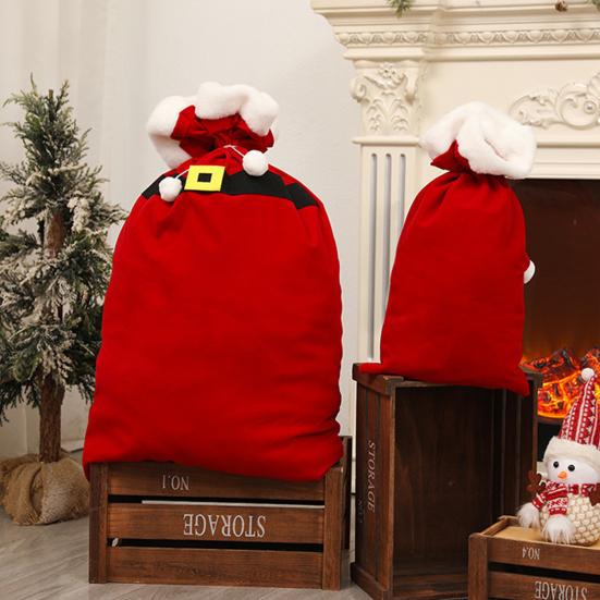 Christmas Candy Bag Xmas Treat Bag Fabric Snack Wrapping Bag Red Flocked Party Favor Bag for Holiday Decor Gift Wrapping