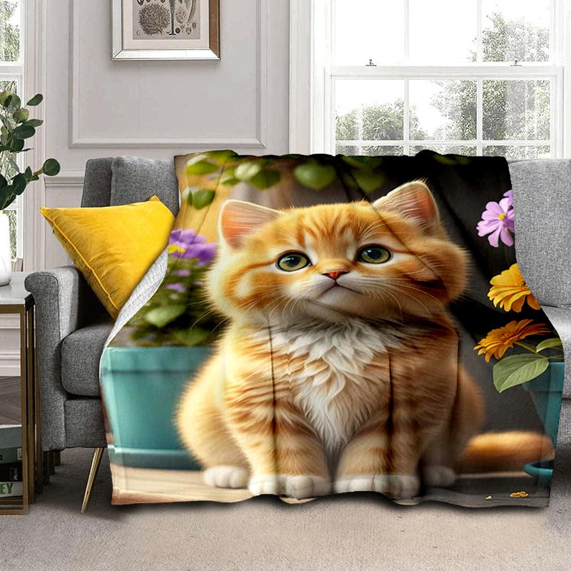 1PC Cute cat, cartoon blanket, all season lightweight home office outdoor nap multifunctional blanket