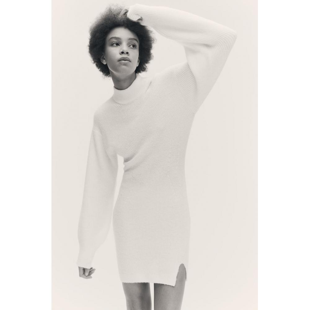 

H M Knit Turtleneck Dress White
