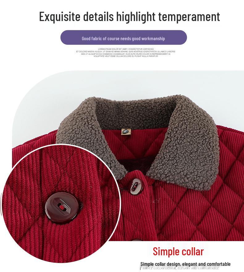 Veste d'hiver doublée de velours grande taille pour femme - Manteau chaud en coton pour mamie
