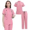Ensemble de Blouses d'Infirmière 2 Pièces Vêtements de Travail Confortables pour Médical pour Infirmière Médecin Personnel Hospitalier Combinaison Jogger avec Haut Multipoche + Pantalon Extensible