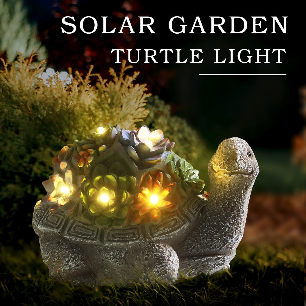 Solar Garden Outdoor Statues Turtle with Succulent and LED Lights Lawn Decor Tortoise Statue for Patio Balcony Yard Ornament