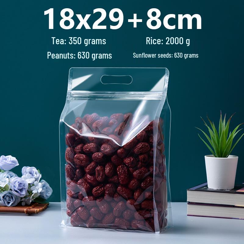 Frosted Transparent Self-Sealing Snack Bag with Handle for Dried Fruit and Tea Storage