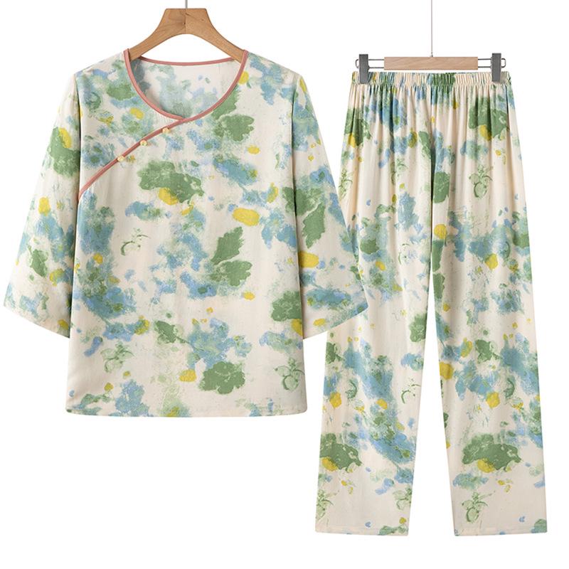 

2026 New Style Women s Summer Mid-Sleeve Top Set for Middle-Aged and Elderly Moms 2XL (Recommended 50-60kg)
