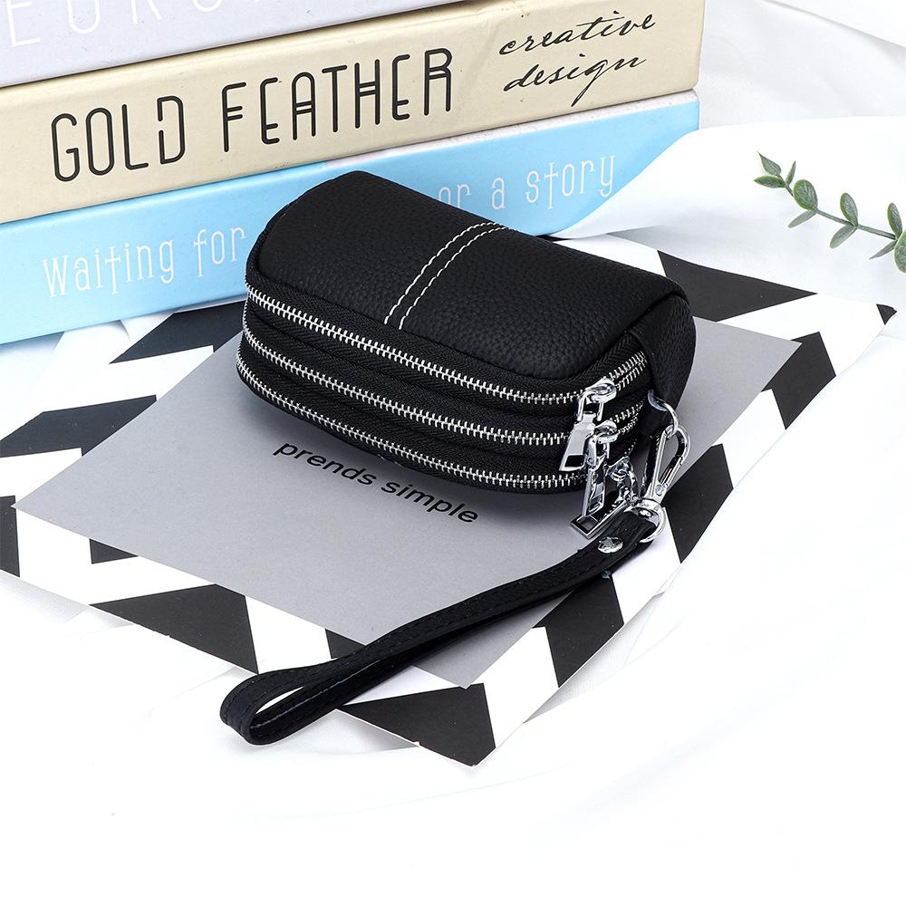 Genuine Leather Women Wallet Cowhide Zipper Coin Purse For Ladies Wristlet Wallets Money Pocket Clutch Small Bag Bolsa