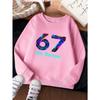Unisex Kids Red Crewneck Sweatshirt For 4-12 Boys Girls Tech Circuit Neon Number 67 Six Seven Letter Print Soft Fleece Long Sleeve Pullover