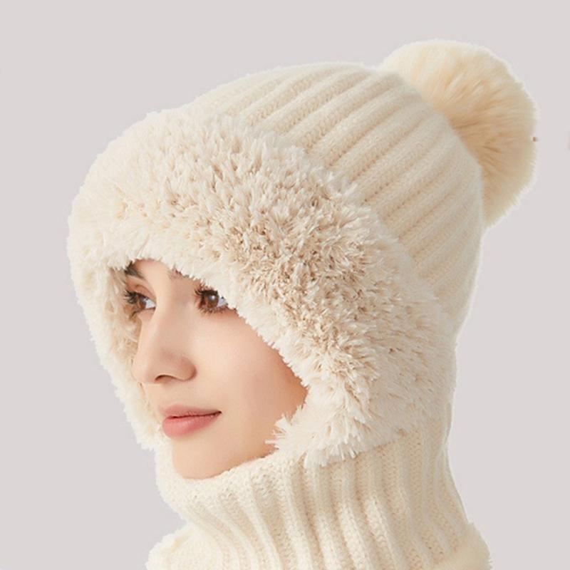 Versatiles Knitted Hat Women Ponytail Hat with Integrated Vintage Neck Warmer for Women with Neck Warmer