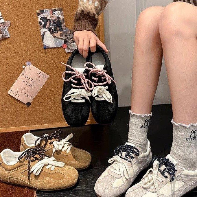 2025 new soft leather soft surface retro mandarin duck German training shoes women's Maillard brown flat bottom casual sports Forrest Gump shoes