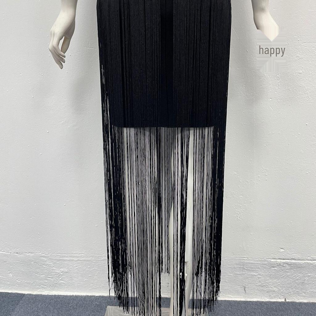 European & American Tassel Halterneck Bodycon Bandage Dress