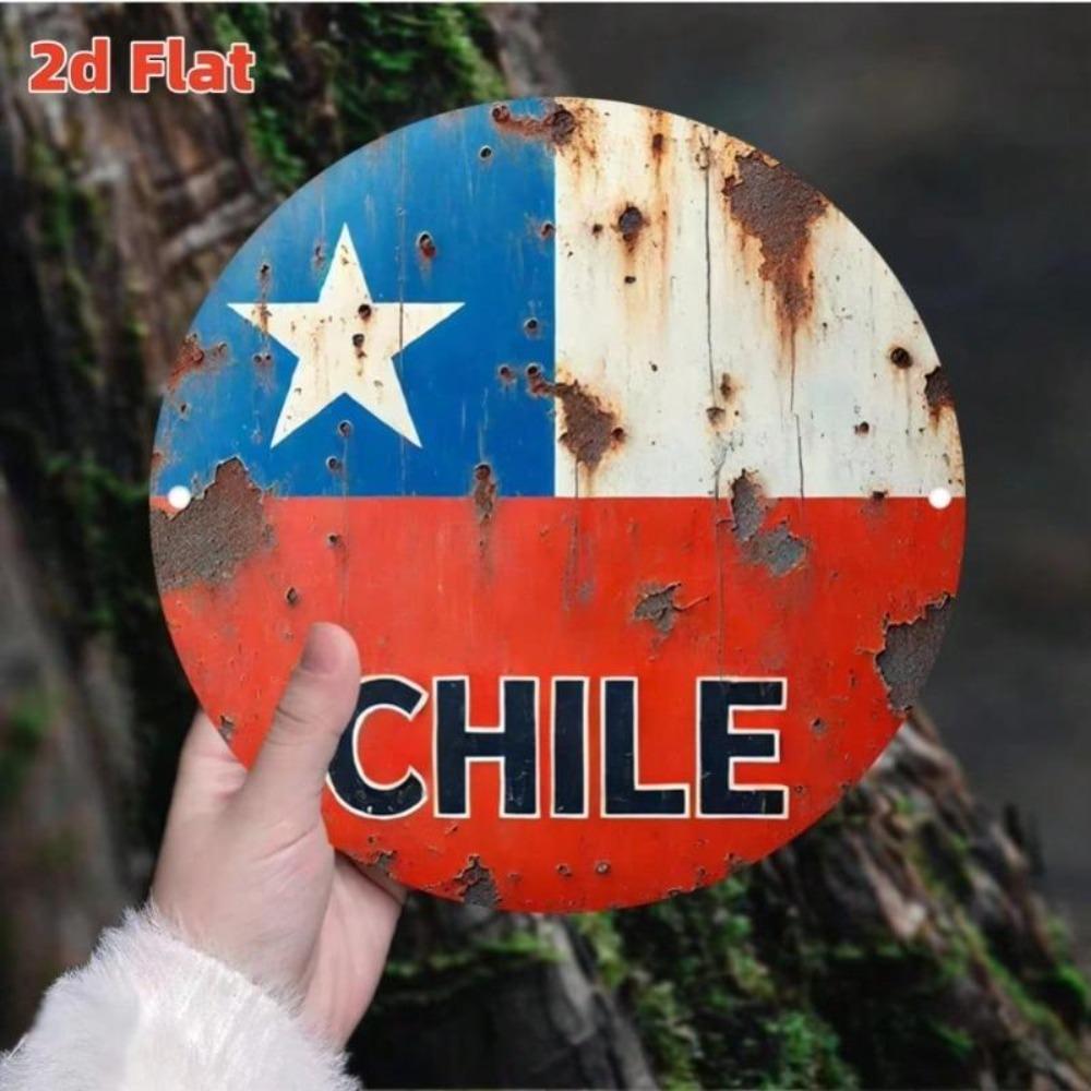 Vintage Chilean Flag Metal Tin Wall Art Sign Home Decor