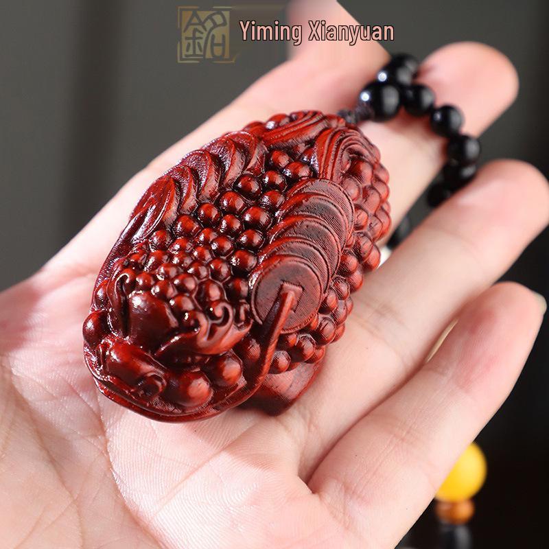 Rosewood Carved Pixiu Ornament: Gourd & Dragon Turtle Handicraft