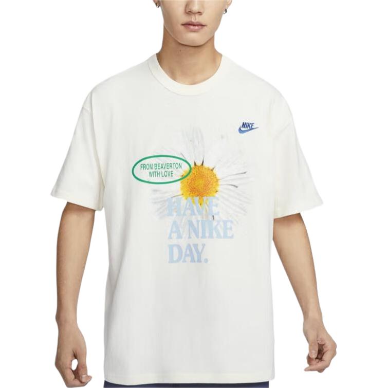 

Nike Спортивная одежда Essentials Американский винтажный узор «Маргаритки» Футболка с круглым вырезом Удобная повседневная футболка с коротким рукавом Мужская футболка Белая HJ3955133 L