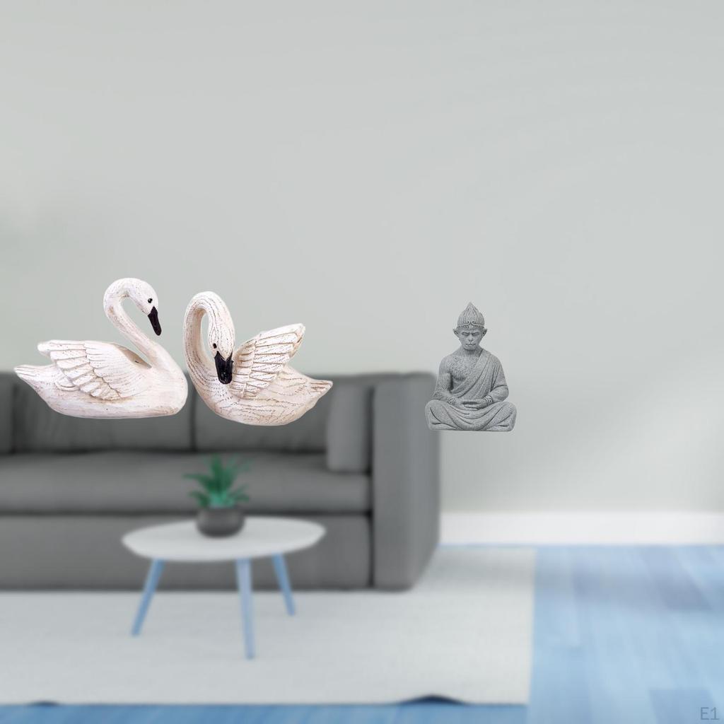 Elegant Swan And Monkey Buddha Resin Sculptures Unique Figurines for Home Office Bedroom Living Room
