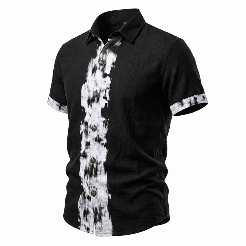 Mens Linen Short Sleeve Button Down Shirt Casual Loose Fit Collared Vintage Style Summer Top for Everyday Wear