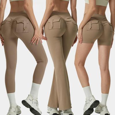 European and American High Waist Pocket Yoga Shorts - Women's Hip Lift Flared Fitness Pants