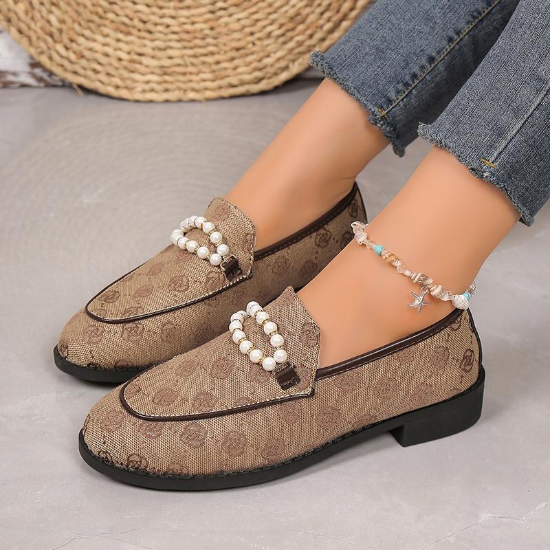fashion Womens Shoes Beaded Print Women's Low Heels 2024 New Office Simple Elegant Dress Shoes Lightweight Casual Woman Flats Shoes