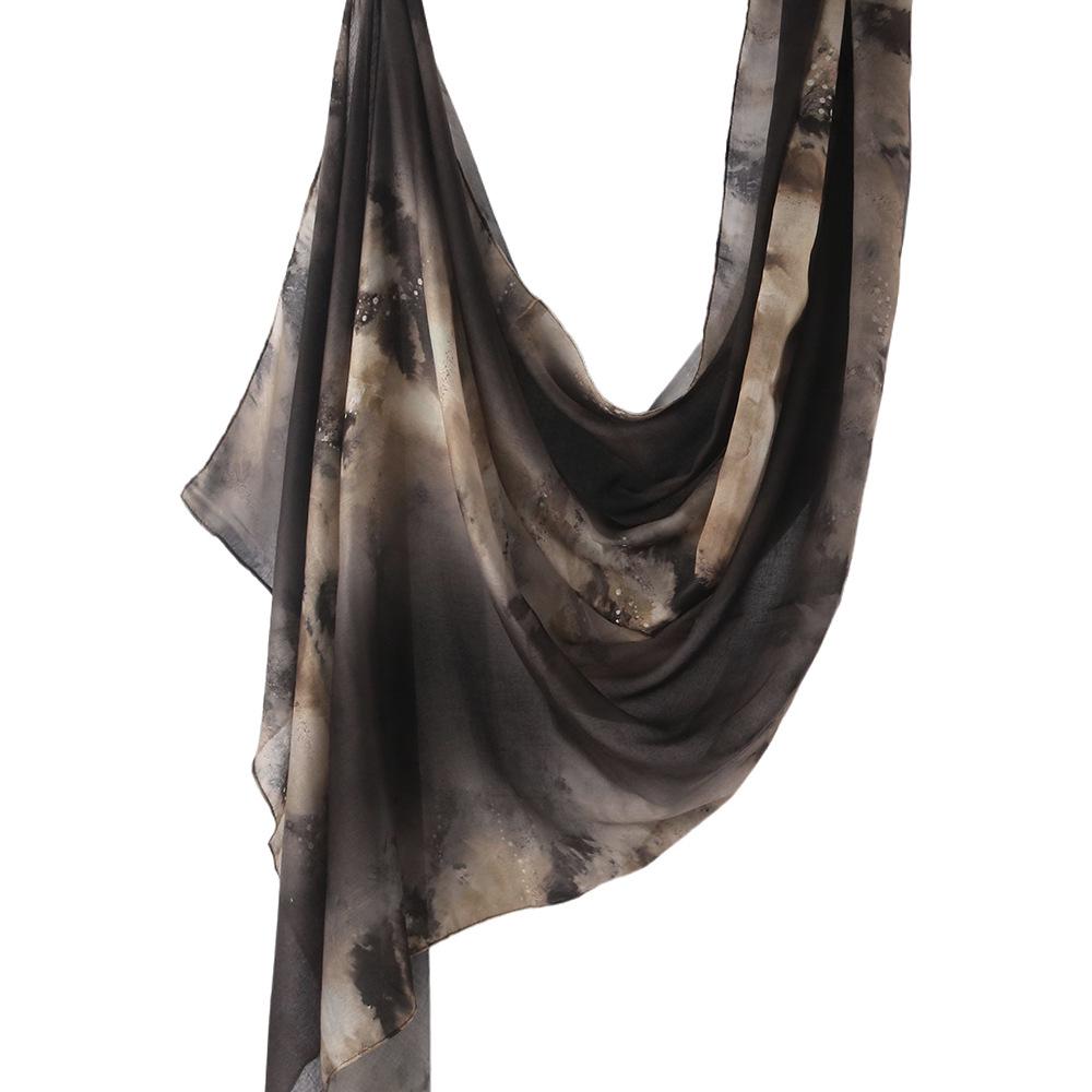 "Ethnic Watercolor Modal Cotton Shawl Satin Print Scarf for Women"