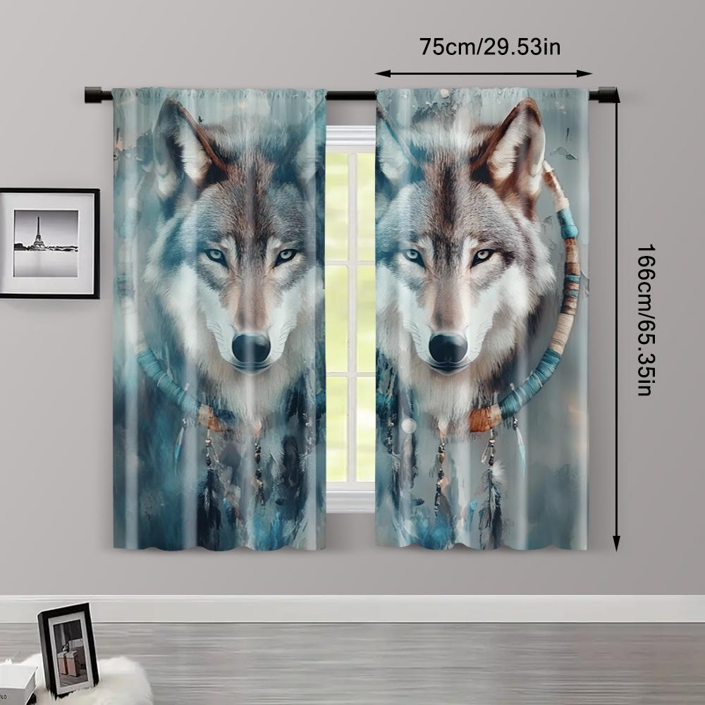 2pcs   Fashionable Curtains  Print Wolf Dreamcatcher Prints Fabric (without Rod) Versatile All Use for Bedroom   Living Room