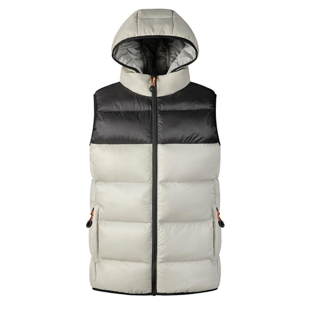 Men's Casual Loose Color-blocked Cotton Warm Jacket, Men's Double-sided Wearable, Detachable Cap Sleeveless Vest Jacket