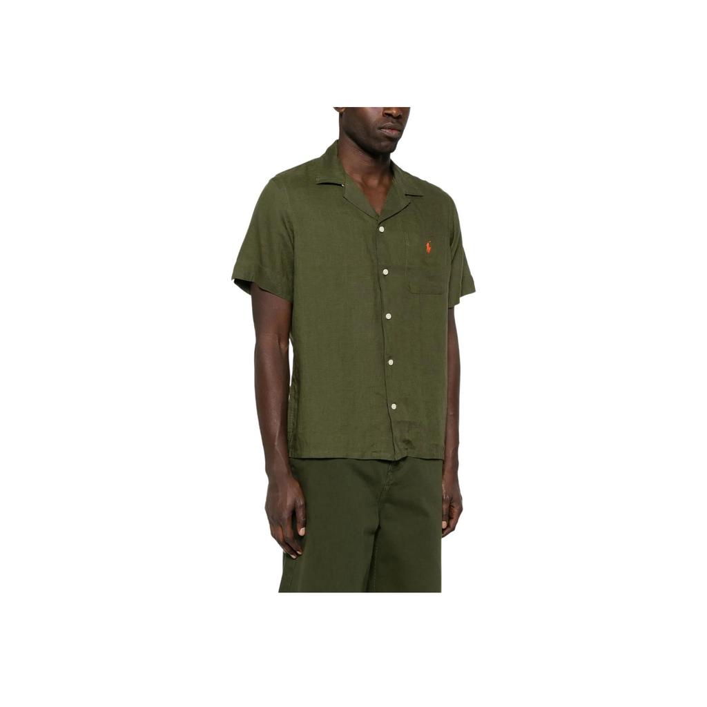 Polo Ralph Lauren Logo Single-Breasted Loose Short Sleeve Shirt Men Shirts Olive-Green 710966421-002