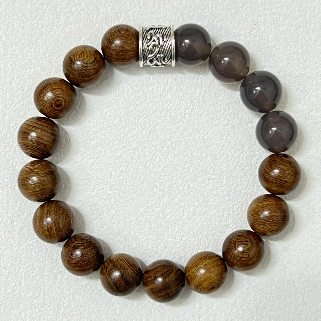 Wooden Bracelet with Natural Agate Stone for Men 12mm Round Beads Wood Bangle DIY Jewelry Making Gifts