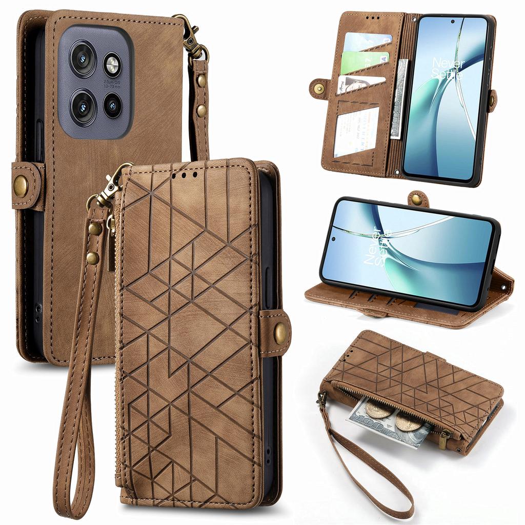For Motorola Edge 50 Neo 5G/Moto S50 5G/Thinkphone 25 5G Zipper Wallet Case Geometry Lines Leather Phone Cover with Strap