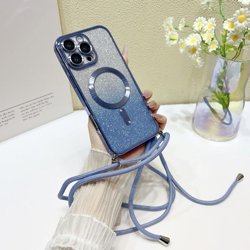 Strap Magnetic Case For Samsung S25 Ultra Galaxy S24 FE S21 S26 S22 S23 Plus A56 WirelessGlitter Plating Crossbody Lanyard Cover