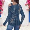 Women Plus Size Asymmetric Cutout Neck Cold Shoulder Long Sleeve Western Printed Fitted Top