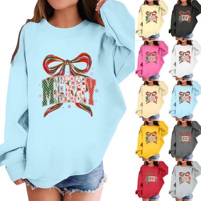 Moletom Infantil Casual da Moda de Manga Comprida Solto com Estampa de Natal