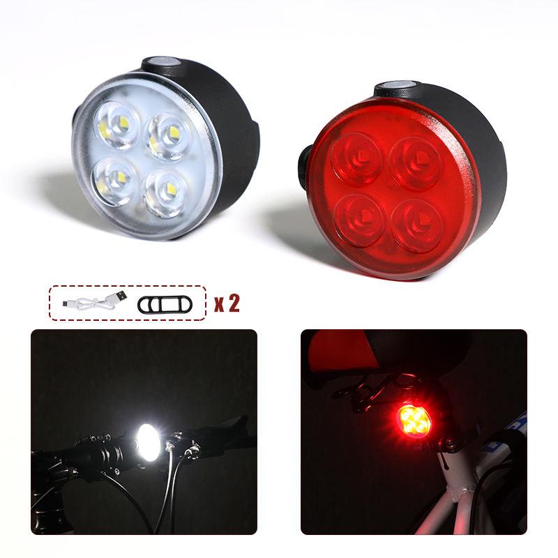 USB Rechargeable LED Mountain Bike Headlight Taillight Fog Light Set-Super Bright ABS IPx4 Waterproof 400LM 4 Modes Night Riding