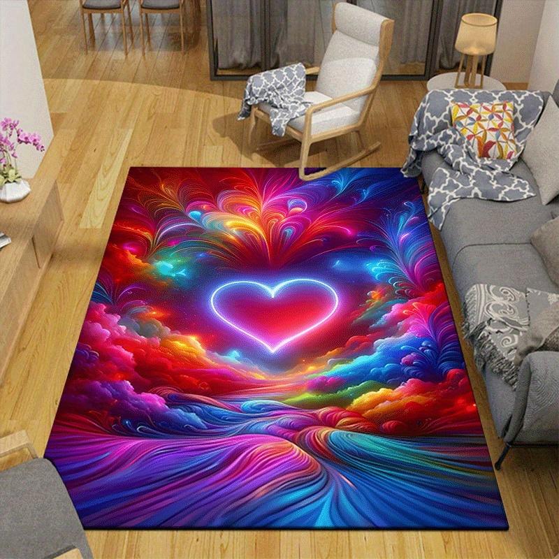 1pc Colorful love Design Indoor Area Rug - Soft, Anti-Slip, and Durable Gaming Room Decor for Bedroom