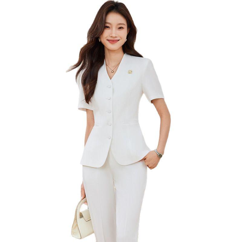 Women's Summer Short-Sleeved Suit Skirt Set - Professional Beautician and Salon Reception Workwear
