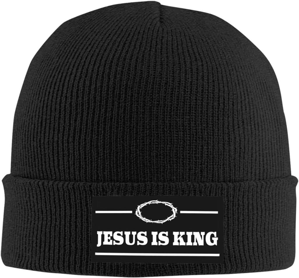 Black Knitted Beanie with Faith Over Fear  Cross Patch Religious Inspirational Winter Warm Skull Cap for Unisex Women
