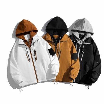 Fake Two-piece Hooded Jacket for Men, Spring and Autumn Trendy American Workwear Jacket, Spring and Autumn Handsome Casual Jacket