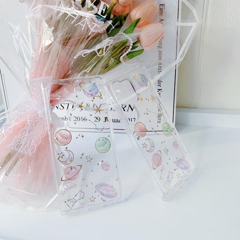 Fine Glitter Starry Sky Phone Case for Samsung S25ultra Transparent S24plus Planet A16 Anti-fall A35 Women