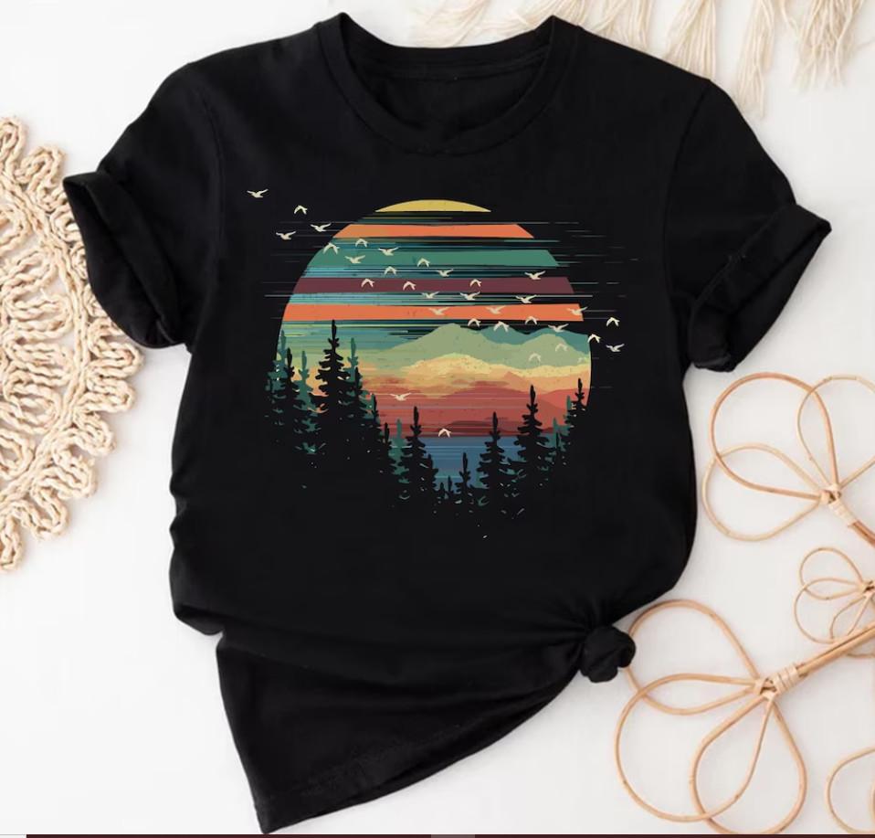 

Retro Pine Trees Sunset Unisex T-shirt, S-4XL L