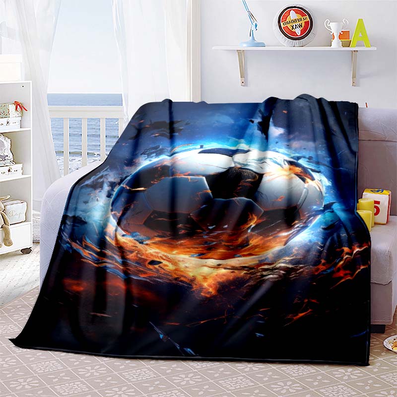 3DPersonalized Football (Soccer) Blanket Custom Name Flannel Throw Soft Warm for Bed, Sofa, Travel Gift for Fans All-Season Use
