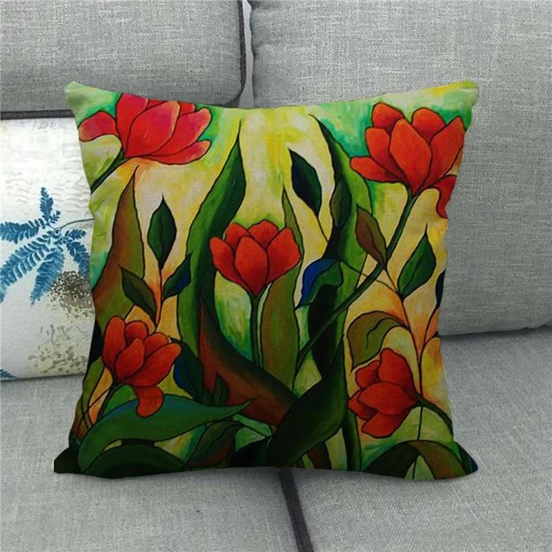 Living Room Bedroom Sofa Bed Chair Pillowcase Pumpkin Plant  Watercolor Thanksgiving Linen