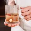 380ml Household Heat Resistant Water Cup with Handle 4pcs Set Classic Modern Vertical Striped Tea Cup Beer Glass Wine Utensils